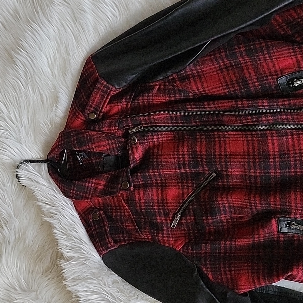 Torrid Plaid and faux leather jacket